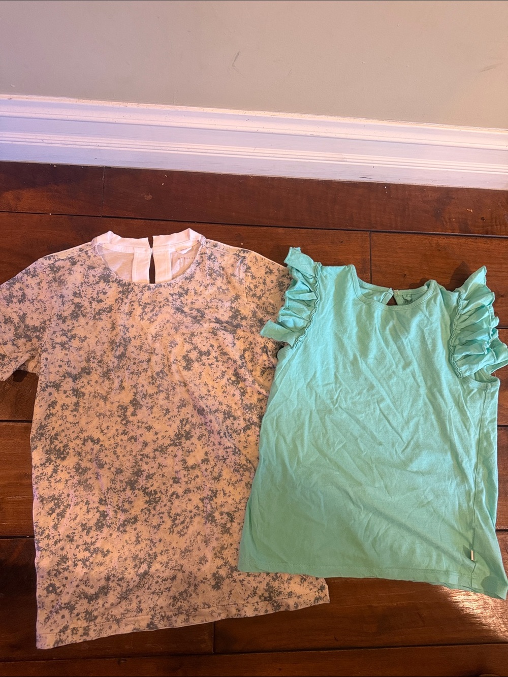 Stella McCartney Girls Mint Ruffle Sleeve Tee & Floral Print Tee